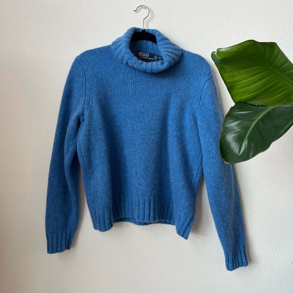 Polo by Ralph Lauren 100% Cashmere Blue Turtleneck Sweater, Size XL